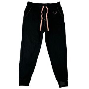 True Religion World Tour Black sweatpants with‎ Pink Tie Women Size M